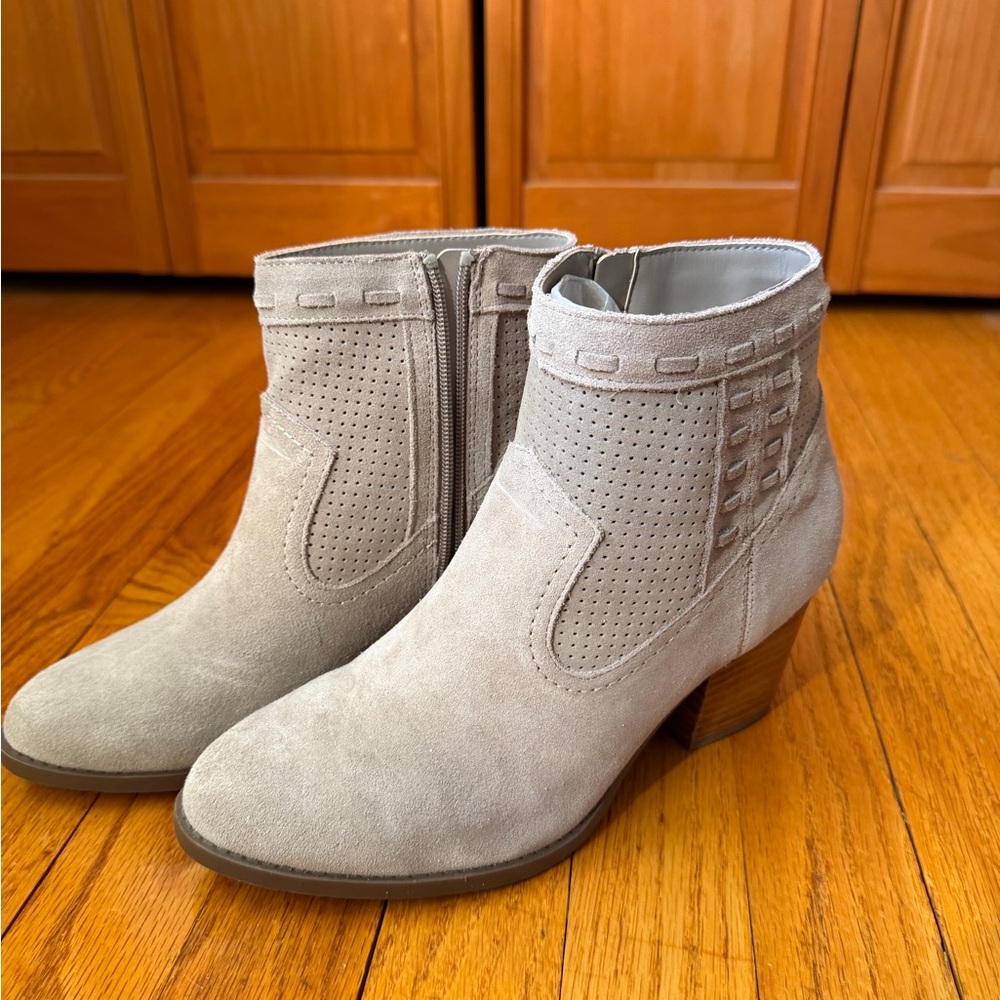 Market & Spruce Beige Suede Perforated Ankle Booties